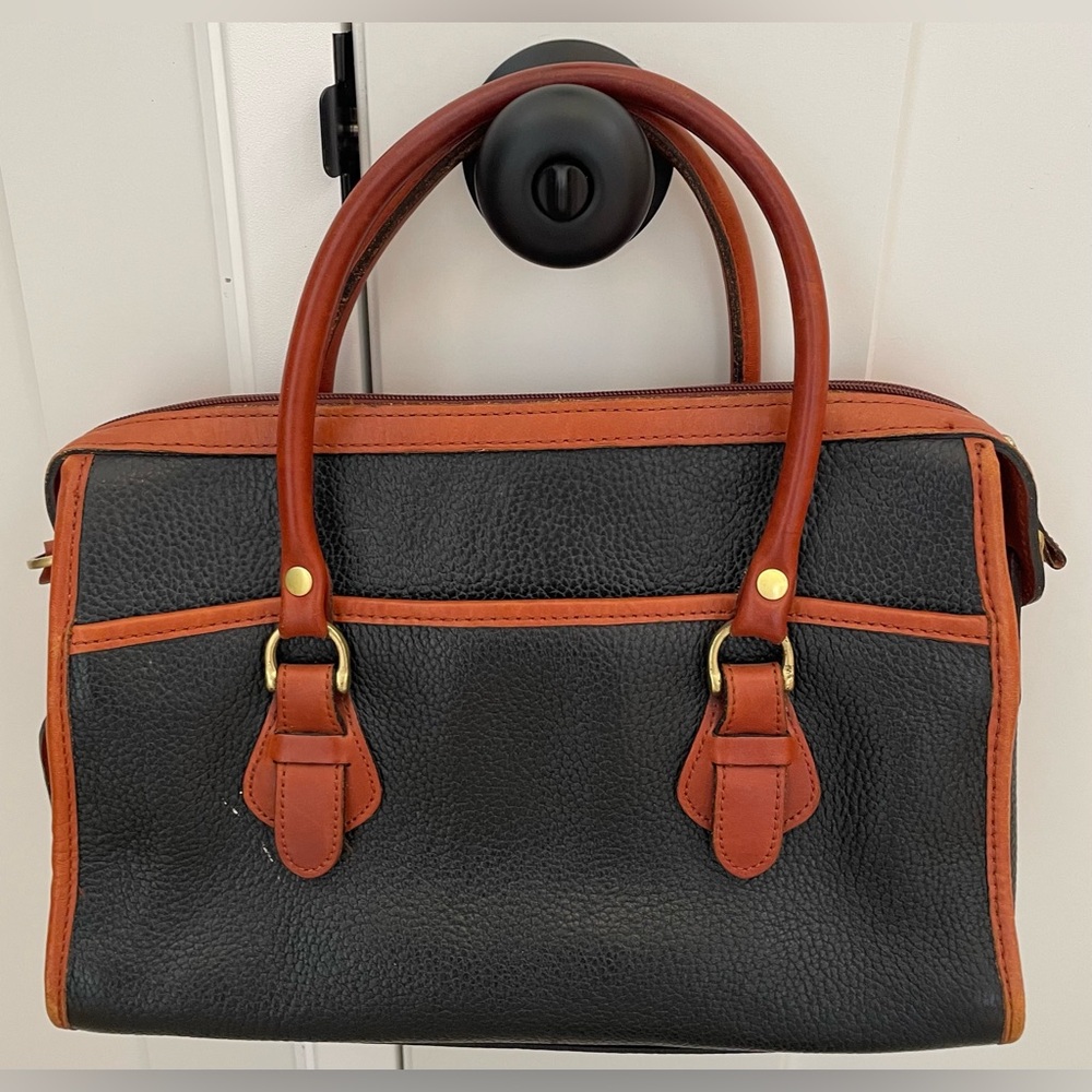 Vintage Leather Liz Claiborne Doctor handbag Purse Pebbled Black Brown trim bag - Picture 3 of 11